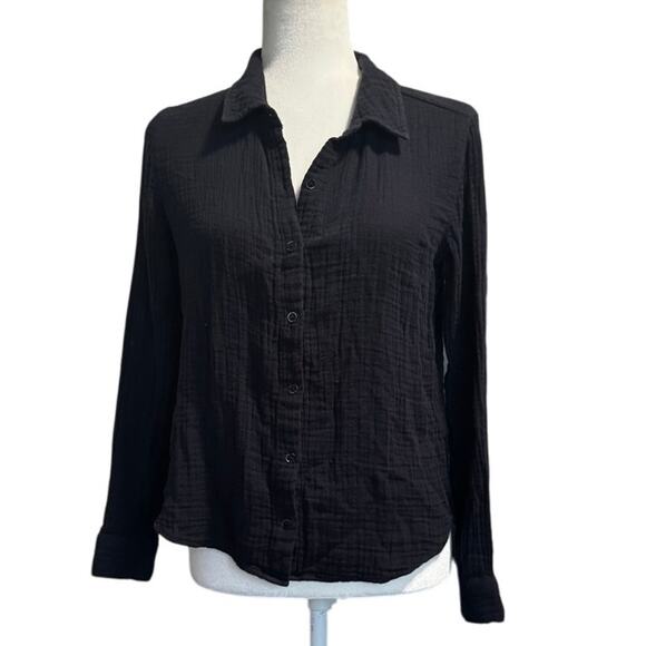 Eileen Fisher Dark Blue Organic Cotton Button Front Shirt Blouse Long Sleeve XXS - Picture 1 of 5